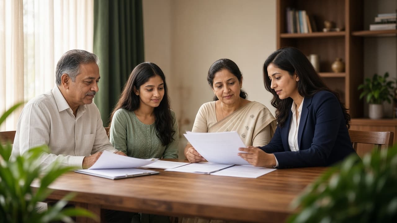 A family reviewing their documents with an advisor